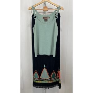 DOUBLE D RANCH Two Piece Outfit Embroidered Knit Skirt M Tank Top S Green Black